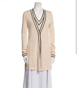 Chanel 2014 Vintage Ivory Black Trim Viscose Knit Cardigan and Tank Twin Set